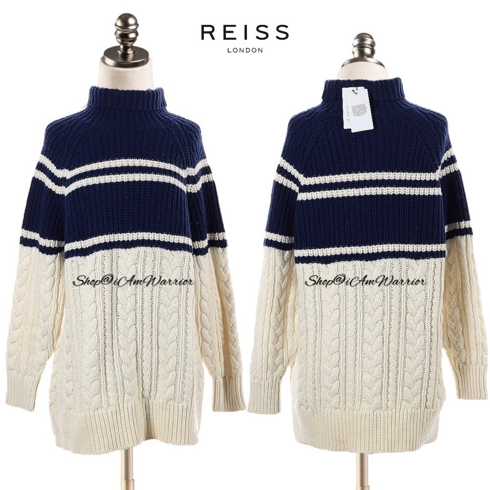 Reiss NWT colorblock stripe chunky cable knit fisherman sweater *shop@iamwarrior - Picture 7 of 14